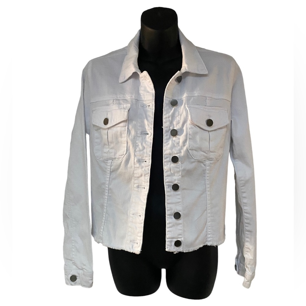 Kut from the Kloth Kara Optic White  Frayed Denim Jacket